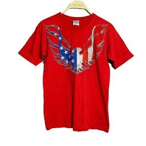 Vintage Bayside American TShirt Women Size S Red Eagle Wing Bird Proud US Flag